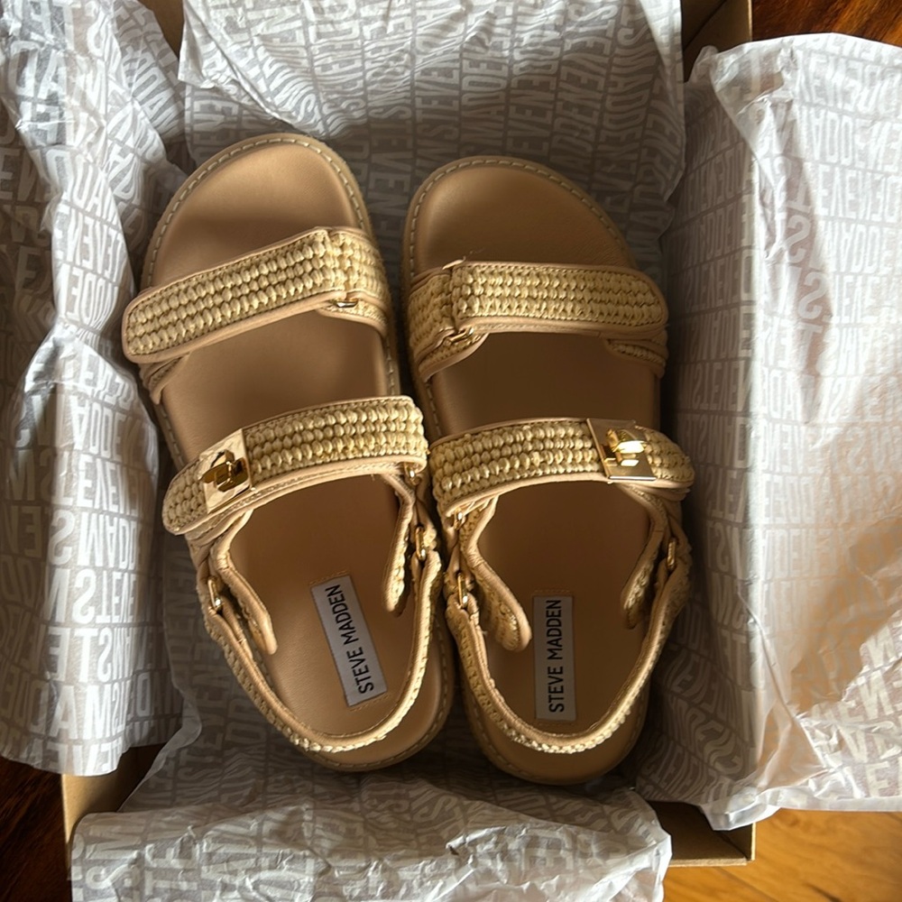 Steve Madden Platform Sandals Bigmona Natural Raffia